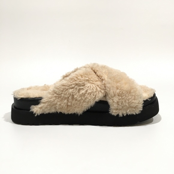 UGG Fuzz Sugar Cross Slide Women’s Sandals -Cream Natural -US 11 -NEW - Picture 3 of 7
